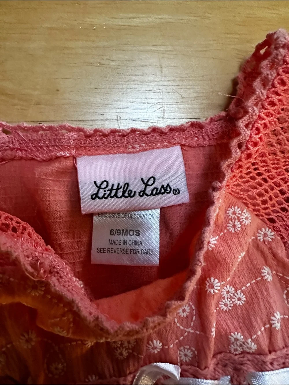 Little Me Coral Floral 2 piece Baby top with Eyelet Sleeves and denim shorts - Picture 2 of 10